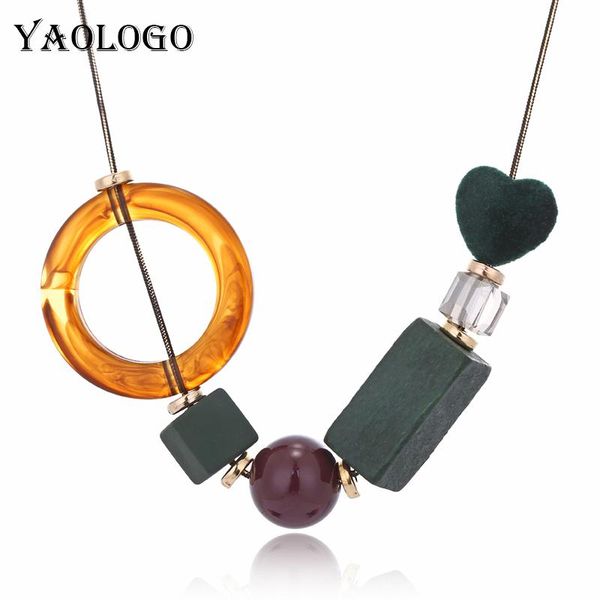 

chokers yaologe geometric wood gem pendant vintage maxi necklace women exaggerate jewelry accessories statement n486, Golden;silver