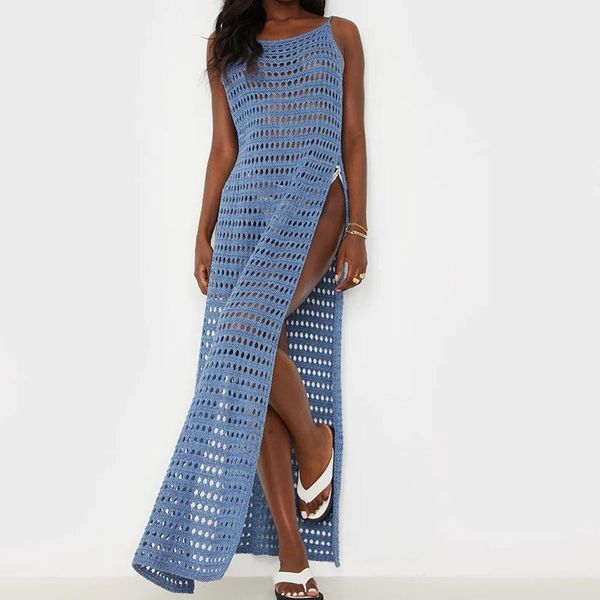 

women's swimwear women swimsuit robes summer knitted hollow beach bikini cover up maxi tank dress, White;black