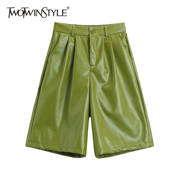 

pu leather pants for women high waist solid minimalist casual knee length trousers female fashion new clothing 210428, Black;white