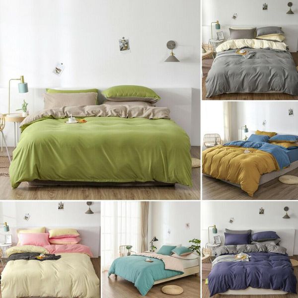 

bedding sets reversible comforter quilt soft duvet cover with pillowcase solid color set twin  king full all size home decor