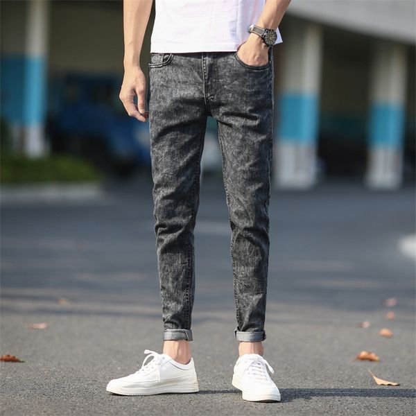 

jeans cholyl men's gray denim fashion pencil pants slim men ny long jeans, Blue