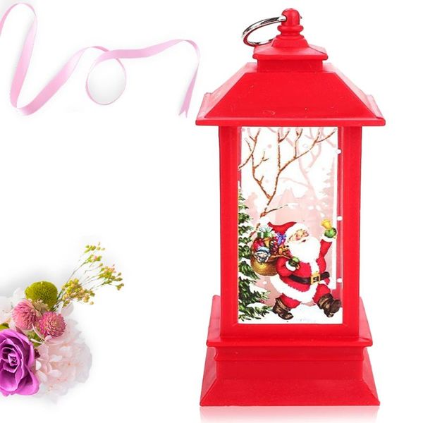 

candle holders christmas lantern battery powered led lamp decorative table ornament(red frame, santa claus)