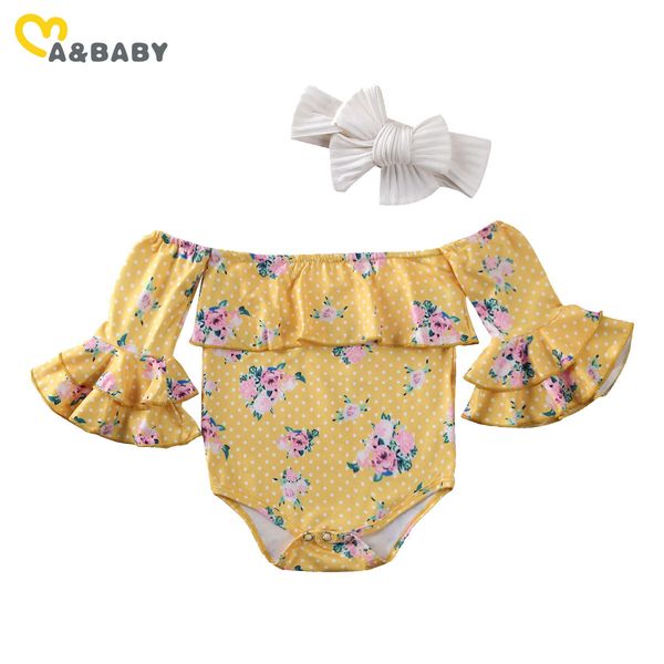 

0-24m born infant baby girl flower romper vintage ruffles off shoulder jumpsuit autumn spring clothes 210515, Blue