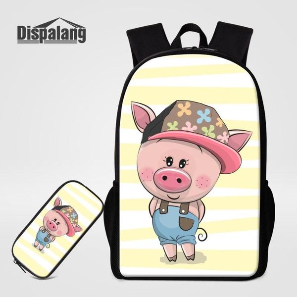 

backpack lovely piggy prints children school bags set for primary girls kids backpacks 2pcs/set student book bag mochilas escolar