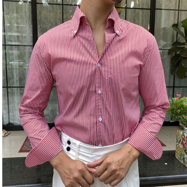 

men's casual shirts striped evening shirt, british fashion, tight fitting, office, button, long sleeve, White;black