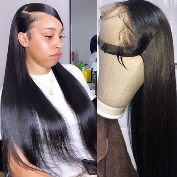 

lace wigs hd closure straight front wig 13x6 human hair 30 inch 4x4, Black;brown