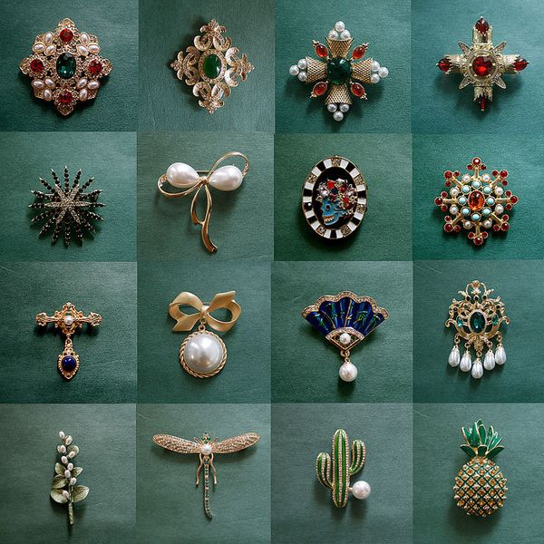 

1pc retro artificial pearl rhinestone badge bow knot sunflower shape metal lapel pin women clothing scarf jewelry gift decor, Gray