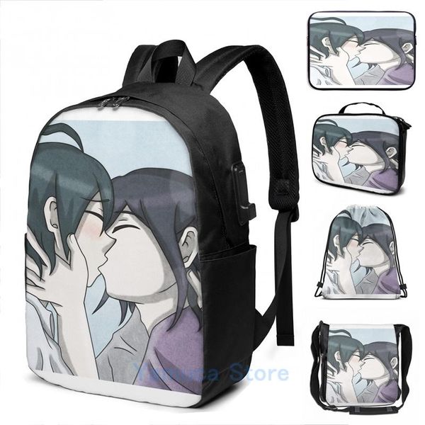 

backpack funny graphic print oumasai kiss usb charge men school bags women bag travel laptop