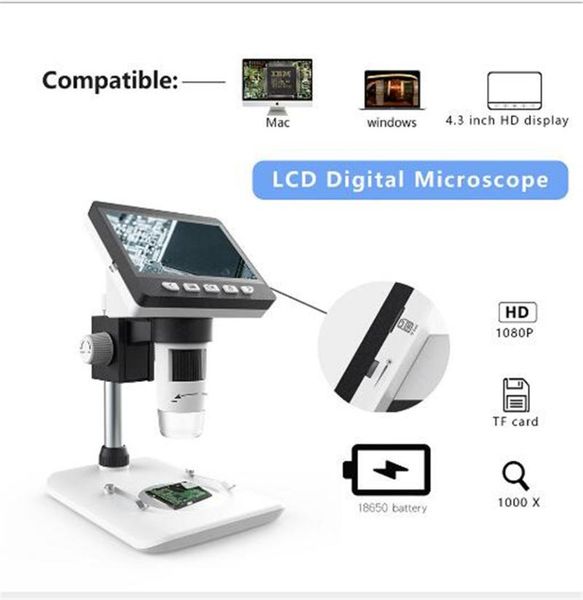

cameras 4.3 inch 2mp 1080p digital microscope 50-1000x zoom handheld endoscope