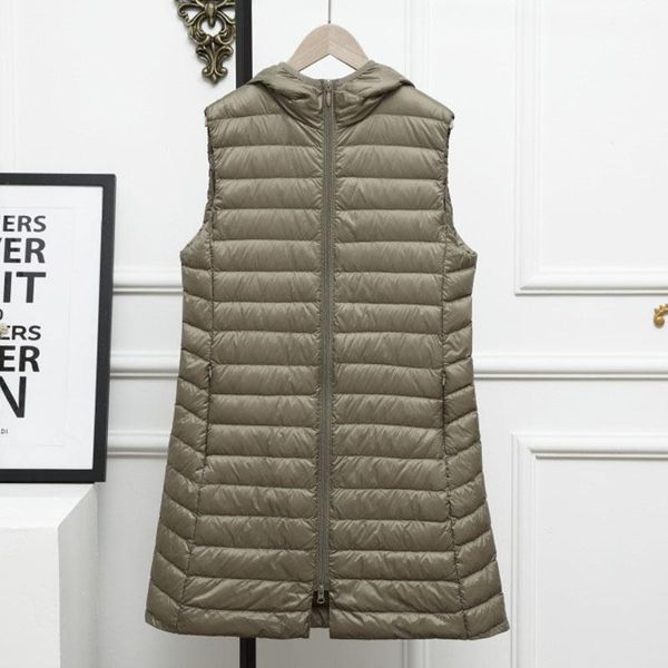 

down vest women 2021 winter windproof hooded lightweight waistcoat female slim sleeveless long puffy coat for women's & parkas, Black
