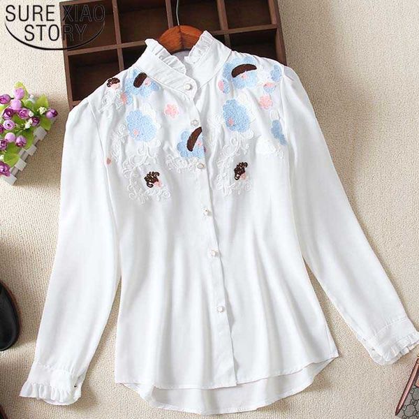 Plus Size Mode Damen Tops Blusen Off Shoulder Top Weiße Bluse Damen Tops Harajuku Full Button Floral 3143 50 210527