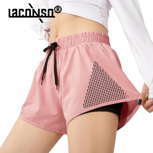 

gym clothing laconso loose fitness summer workout clothes sports shorts womens anti-empty yoga running breathable pants, White;black