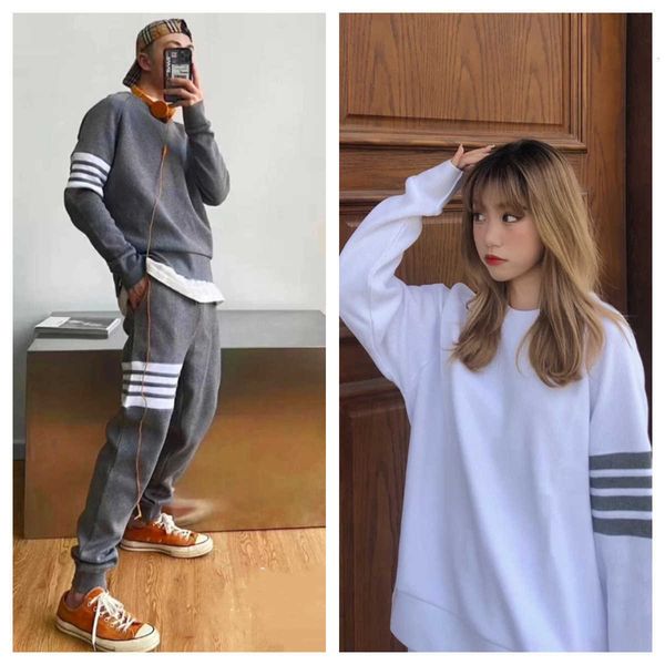 

tb waffle sweater men's women's same fashion brand young and middle-aged trousers round neck versatile top, Black