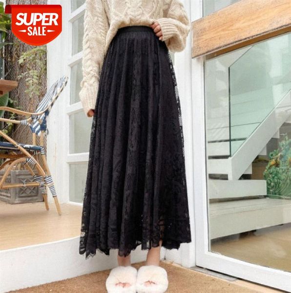 

korean fairy palace style lace mid-length with sweater gentle net #qm7r, Black;gray