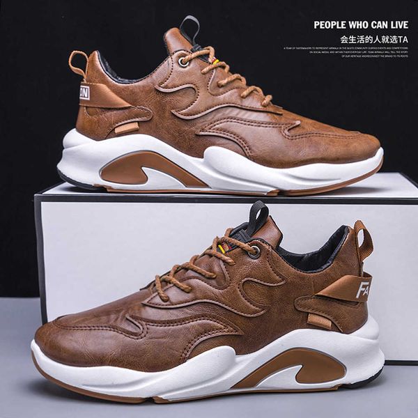 

men's sho 2021 autumn low round head british fashion pu men's leather running sports casual