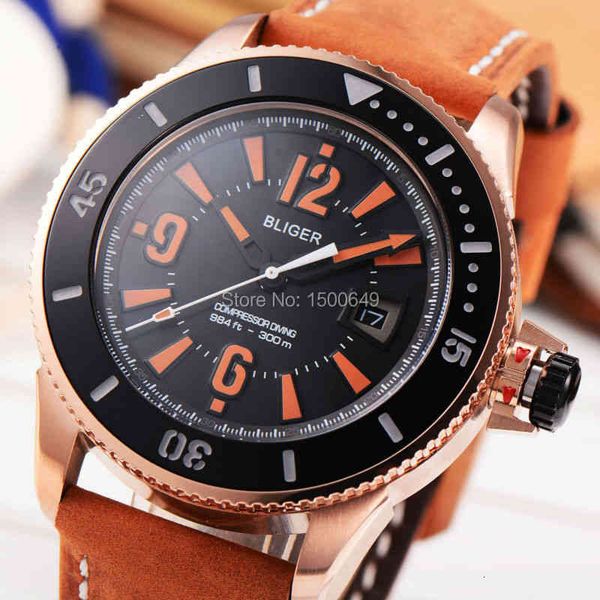 

series watch 4m dial bliger gold case mechanical men's 1927, Slivery;brown