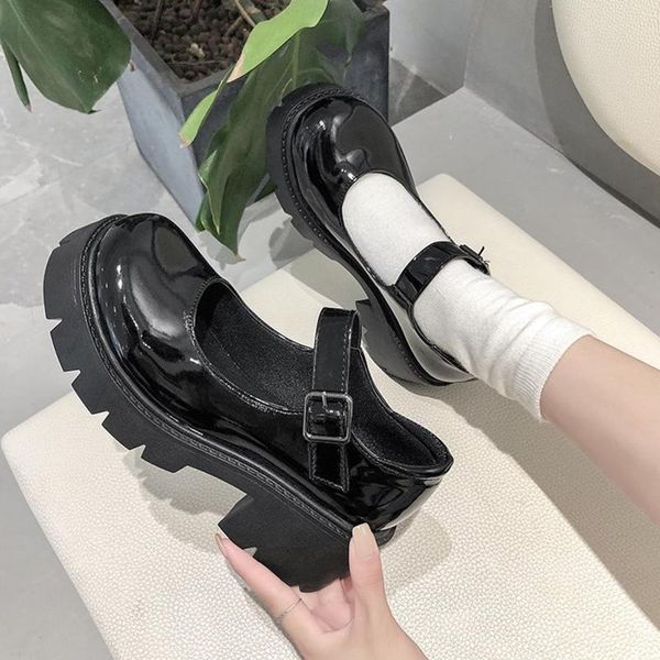 

dress shoes lolita pu leather mary janes 2021 women platform buckle girls thick sole non slip ladies black
