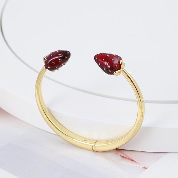 

bangle 3d cute red enamel strawberry open elastic bracelet mixed batch, Black