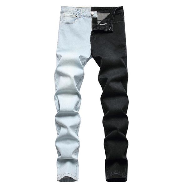 

men's jeans stitching two-color trend stretch 2021 european and american style fashion for men, Blue