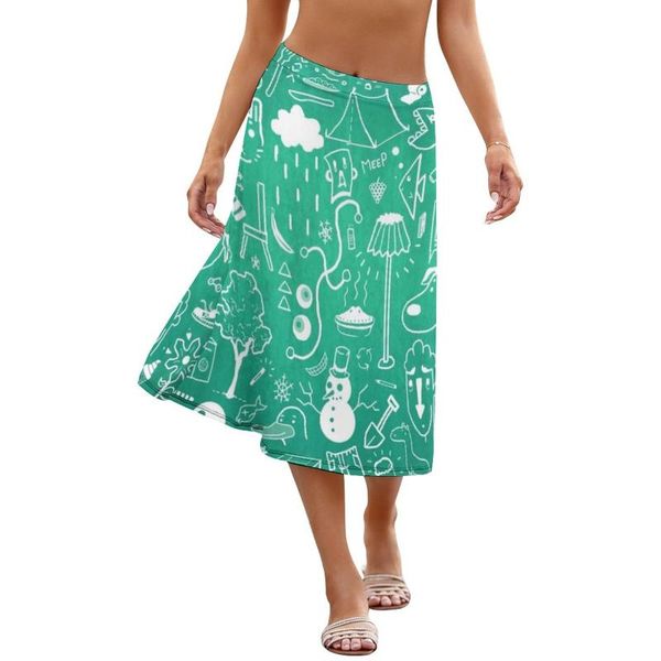 

skirts polar skirt day cute women spandex printed midi, Black