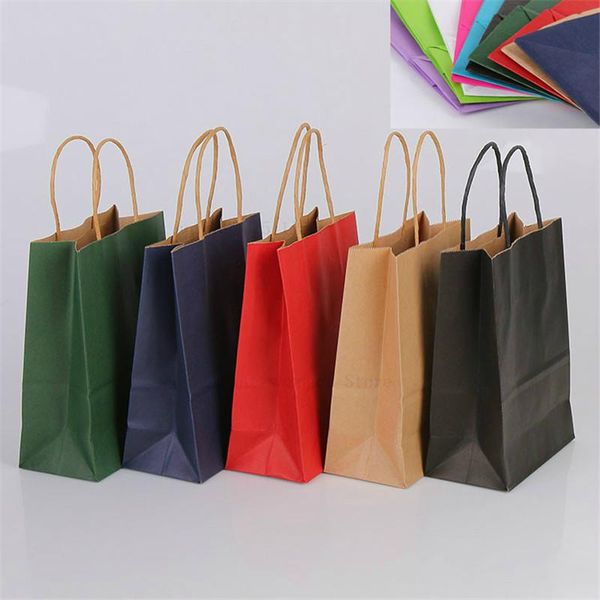 

gift wrap environment friendly kraft paper bag with handles recyclable shop store packaging 4 colors