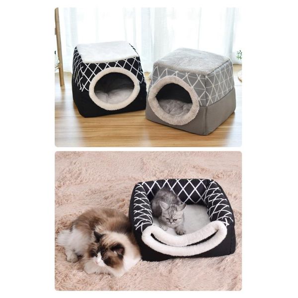 

cute dog round cat bed winter warm sleeping bag semi-closed pet house for with removable cushion small beds & furniture