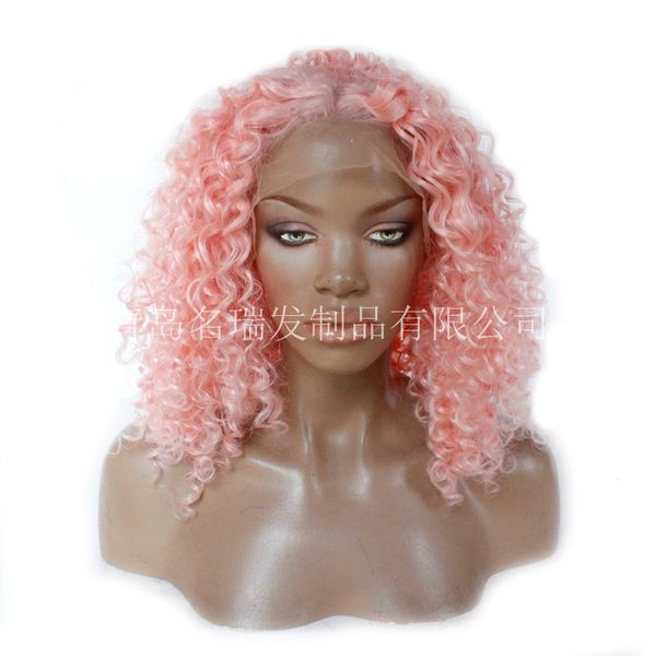 

lace chemical pre fiber headgear wig pink curly hair, Black;brown