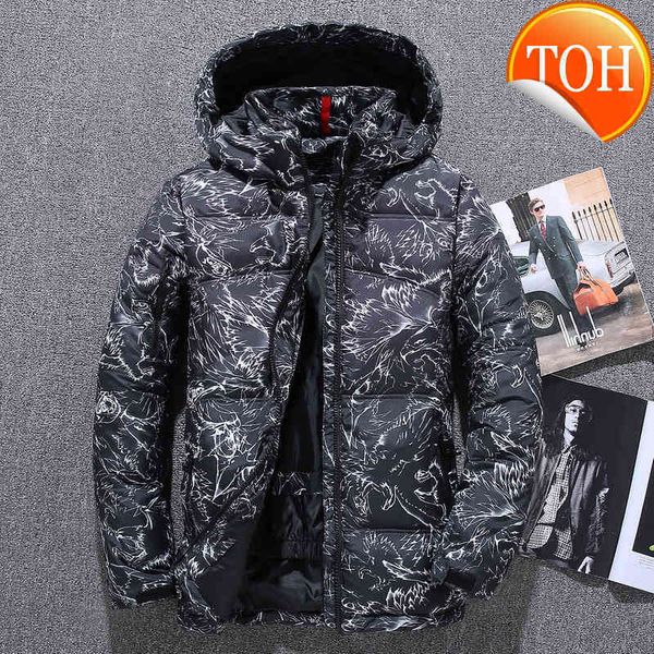 

2021 winter jacket men down parkas coat 90% white duck print waterproof hooded keep warm shiny, Black