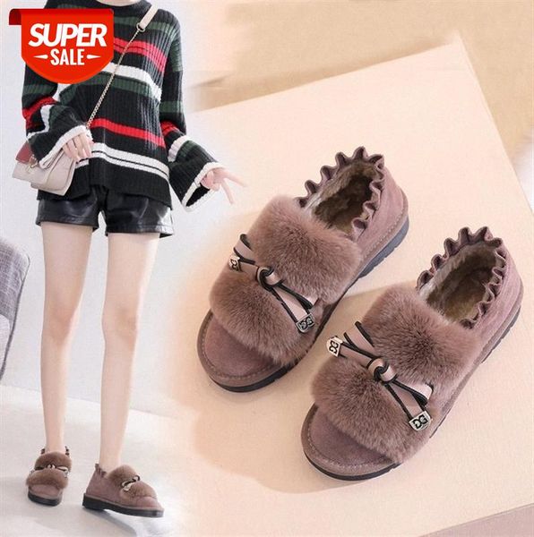

warm, solid color, low-cut flat-heeled round head suede, casual women's cotton-padded shoes for daily wear, comfortable peas #v47f
