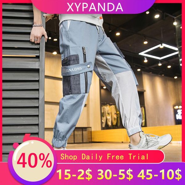 

men's pants xypanda street hip-hop trend overalls large pockets beam feet sports casual men, Black