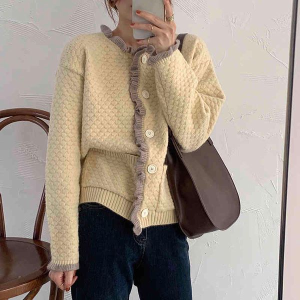 

sweaters sweet women high waist stylish feminine ruffles vintage chic thick cardigans streetwear elegance sweaters, White;black