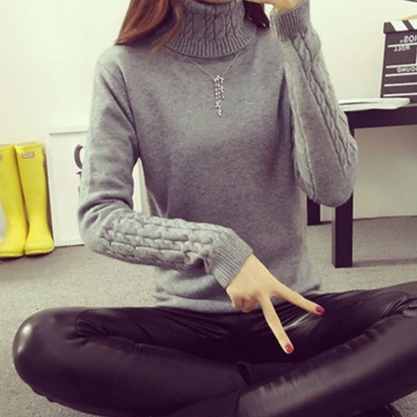 

autumn women's korean version of the high collar sweater female fashion warm slim pullover 210527, White;black