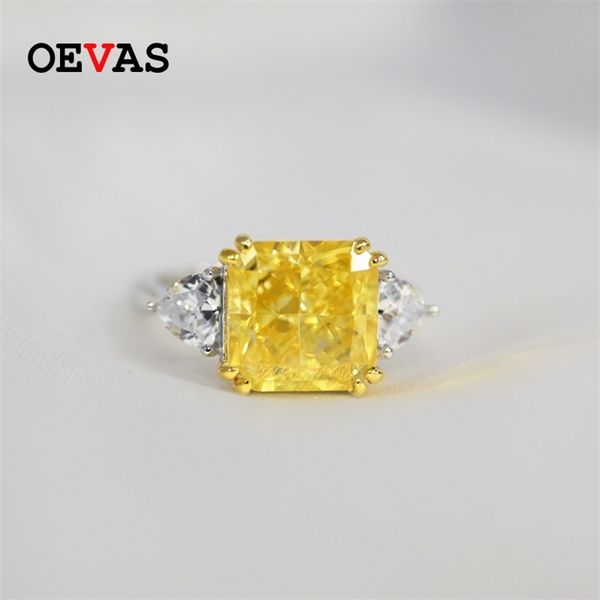 

oevas 100% 925 sterling silver 10mm created citrine sapphire gemstone wedding engagement ring fine jewelry wholesale 211217, Slivery;golden