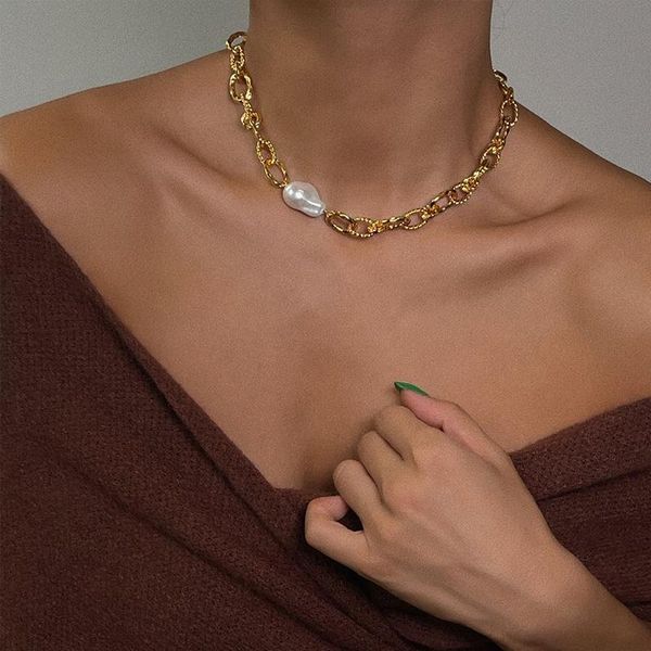 

chokers timeless wonder faux baroque pearl chains choker necklace women designer jewelry punk ins trendy kpop party goth emo egirl 5413, Golden;silver