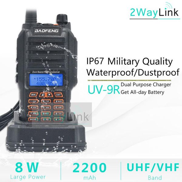 

walkie talkie 2021 baofeng uv-9r plus waterproof ip68 uhf vhf dual band high power cb long range uv9r portable two way radio