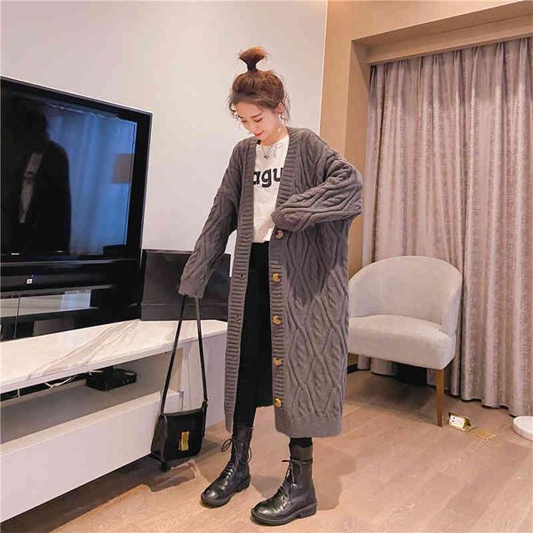 

women's sweaters over-the-knee long twist sweater cardigan jacket women's autumn wear new loose thick outer llu1, White;black