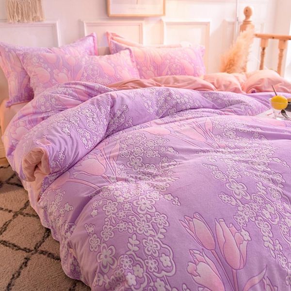 

bedding sets flowers 3/4pcs/set winter set 6d carved crystal velvet duvet cover flat sheet pillowcase warm washable bed quilt
