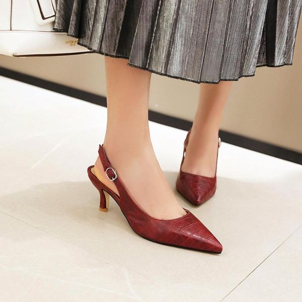 

dress shoes women pumps summer high heels woman party slingback pointed toe buckle strap female office, Black