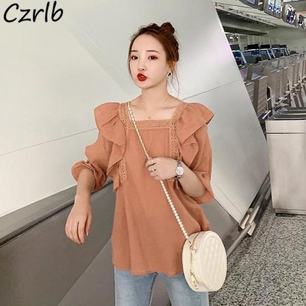 

women's blouses & shirts women autumn retro loose square collar ruffles long sleeve fashion camisa de gasa sweet classy solid aestheti, White