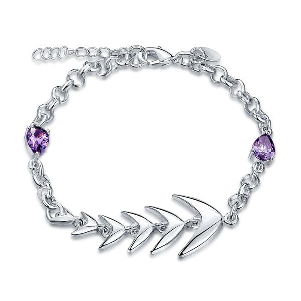 

charm bracelets creative bracelet fish bone shape purple zircon crystal 925 silver buckle personality, Golden;silver