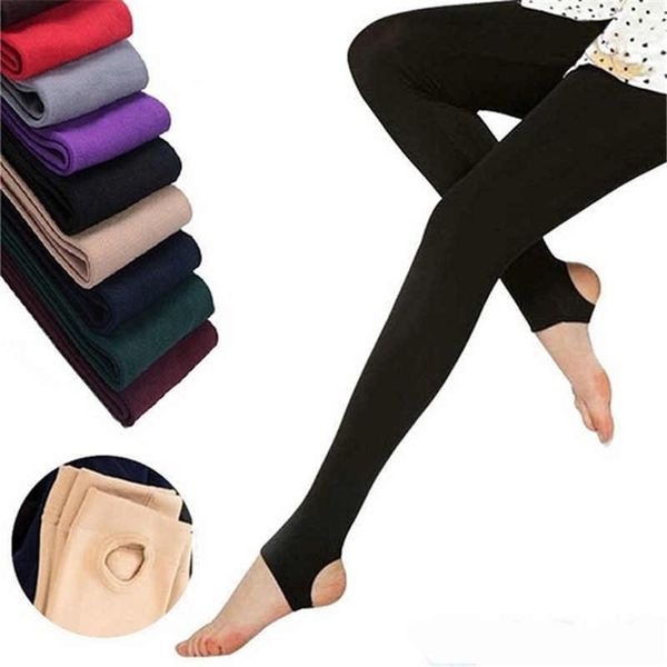 

women's leggings 2021 women autumn winter thick warm legging brushed lining stretch fleece pants trample feet high elasticity, Black