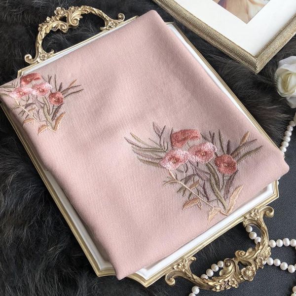 

ethnic clothing four gold flower embroidered wool scarf, Red