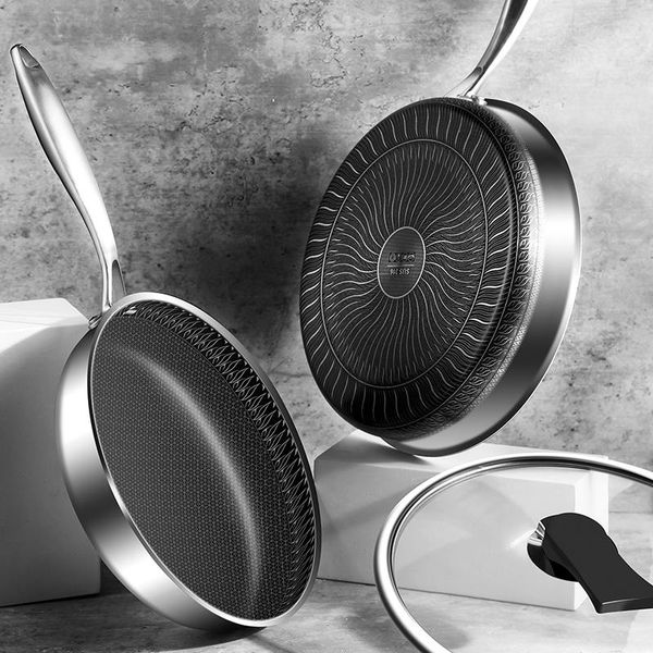

stainless steel frying pan home fried steak non stick general purpose induction cooker honeycomb wok pans