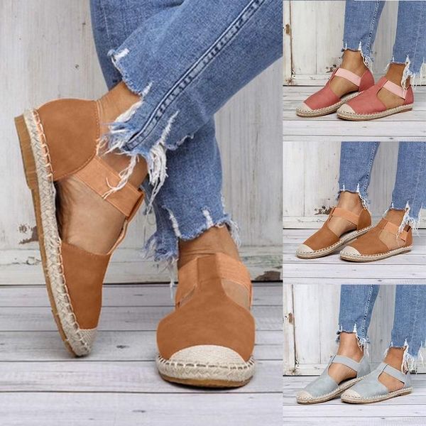 

womens espadrilles sandals retro style flat with elastic band, Black