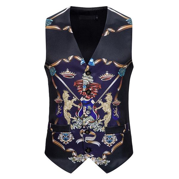 

vests men's style casual fashion 3d printed single-breasted vest suit men, Black;white