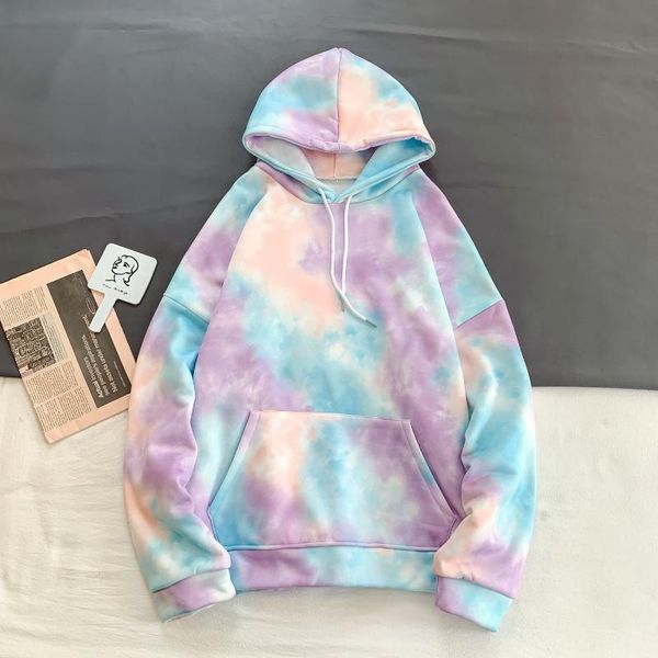

women's hoodies & sweatshirts [] 2021 spring fashion printing tie dyed casual hooded sweatshirt men streetwear wild loose pullover top, Black