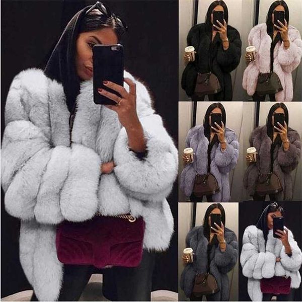 

women coat mink s winter fashion fur elegant thick warm outerwear fake jacket chaquetas mujer l3 211220, Black