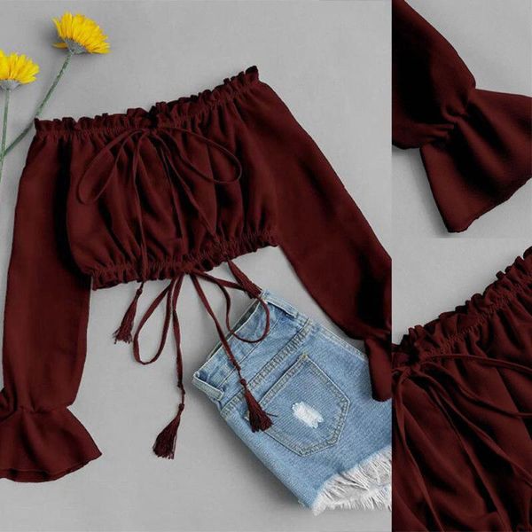

womens off shoulder blouse solid color harajuku young girls vintage shirt streetwear 2021 summer female cropped women's blouses &, White
