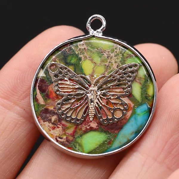 

charms natural stone pendant colorful emperor small sliver-edge for jewelry making diy necklace earrings accessory, Bronze;silver