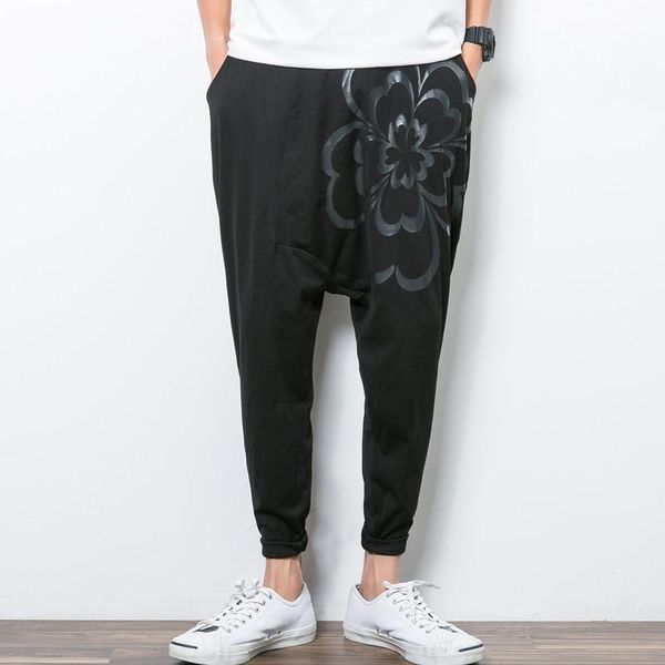 

fashion men harem pants flower printing hip hop cross-pants summer mens joggers dance sweatpants loose casual trousers 5xl men's, Black